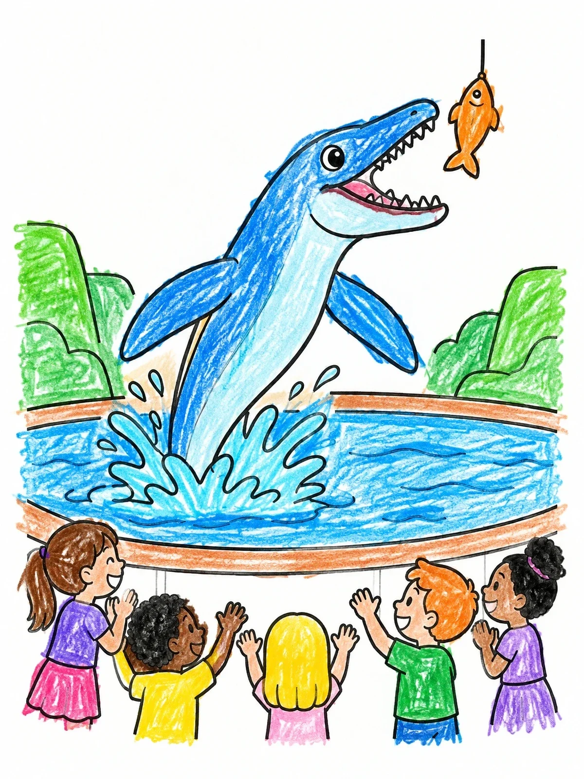 Colored example of the Sea Monster Show At The Park coloring page