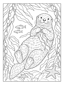 Free printable Sea Otter Floating In Kelp Forest coloring page