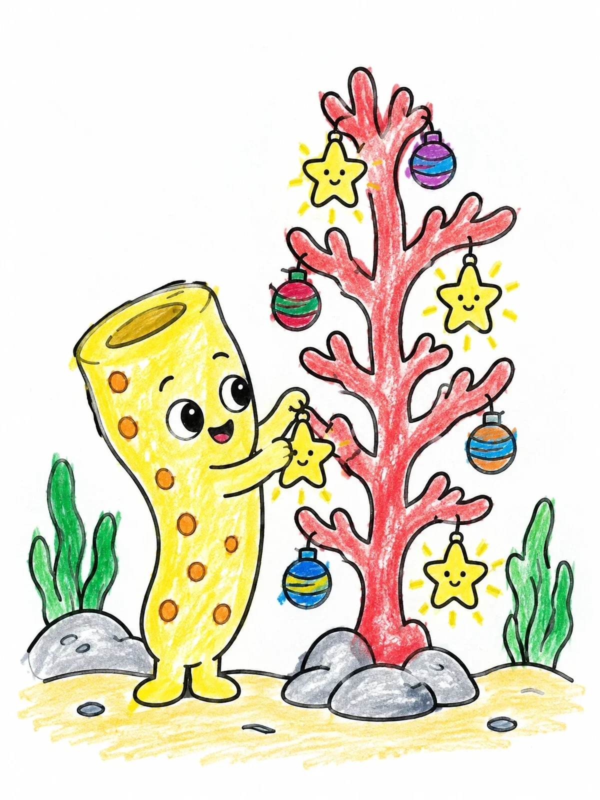 Colored example of the Sea Sponge Decorating Coral Tree coloring page