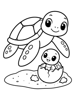 Free printable Sea Turtle And Hatching Baby coloring page