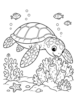 Free printable Sea Turtle Grazing On Coral Reef coloring page