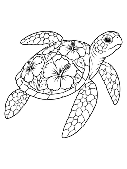 Free printable Sea Turtle With Hibiscus Shell coloring page