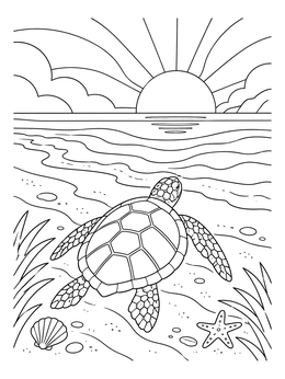 Free printable Sea Turtle At Ocean Sunset coloring page