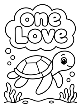 Free printable Sea Turtle With One Love Sign coloring page