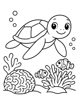 Free printable Sea Turtle Swimming Over Coral Reef coloring page