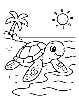 Free printable Sea Turtle On Sunny Beach coloring page