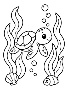Free printable Sea Turtle Swimming Through Seaweed coloring page