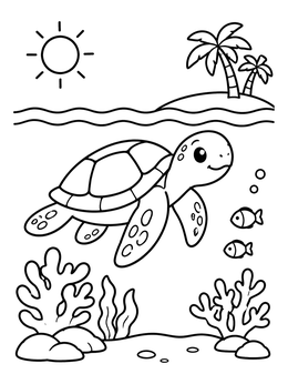 Free printable Sea Turtle Swimming Near Island coloring page