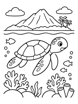 Free printable Sea Turtle Swimming By Island coloring page