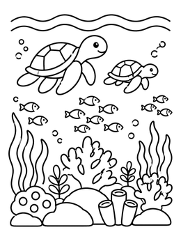 Free printable Sea Turtles At Coral Reef coloring page
