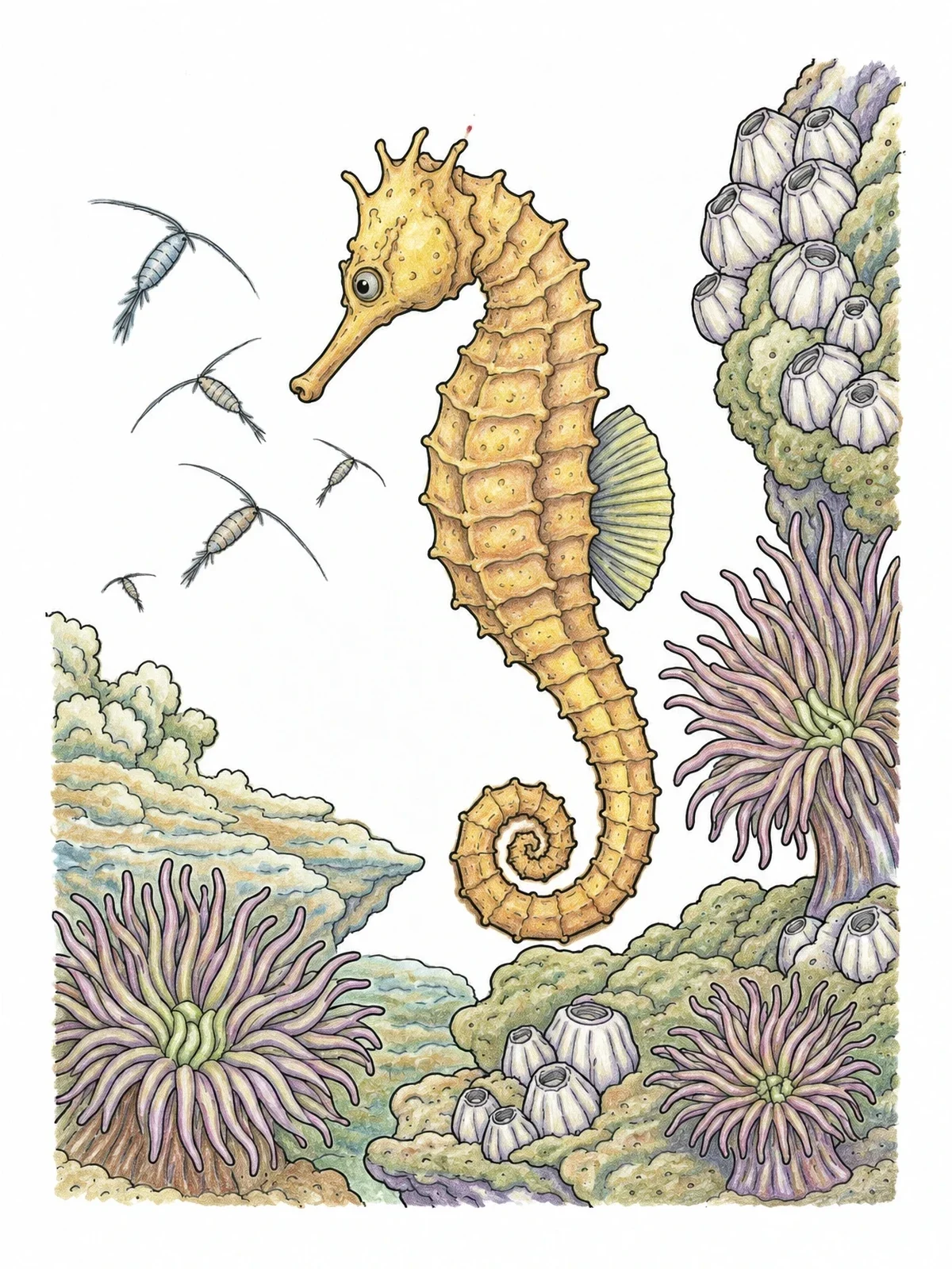 Colored example of the Seahorse Hunting Copepods Near Reef coloring page
