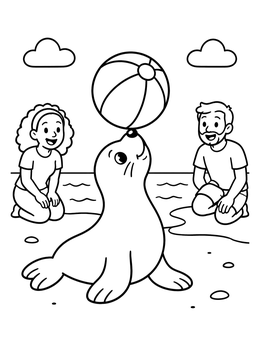 Free printable Playful Seal Balancing Beach Ball coloring page
