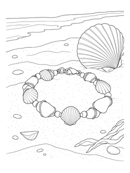 Free printable Seashell And Sea Glass Bracelet On Beach coloring page
