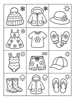 Free printable Seasonal And Summer Clothes Grid coloring page
