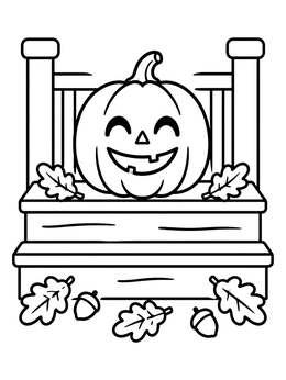 Free printable Carved Pumpkin On Wooden Porch Steps coloring page