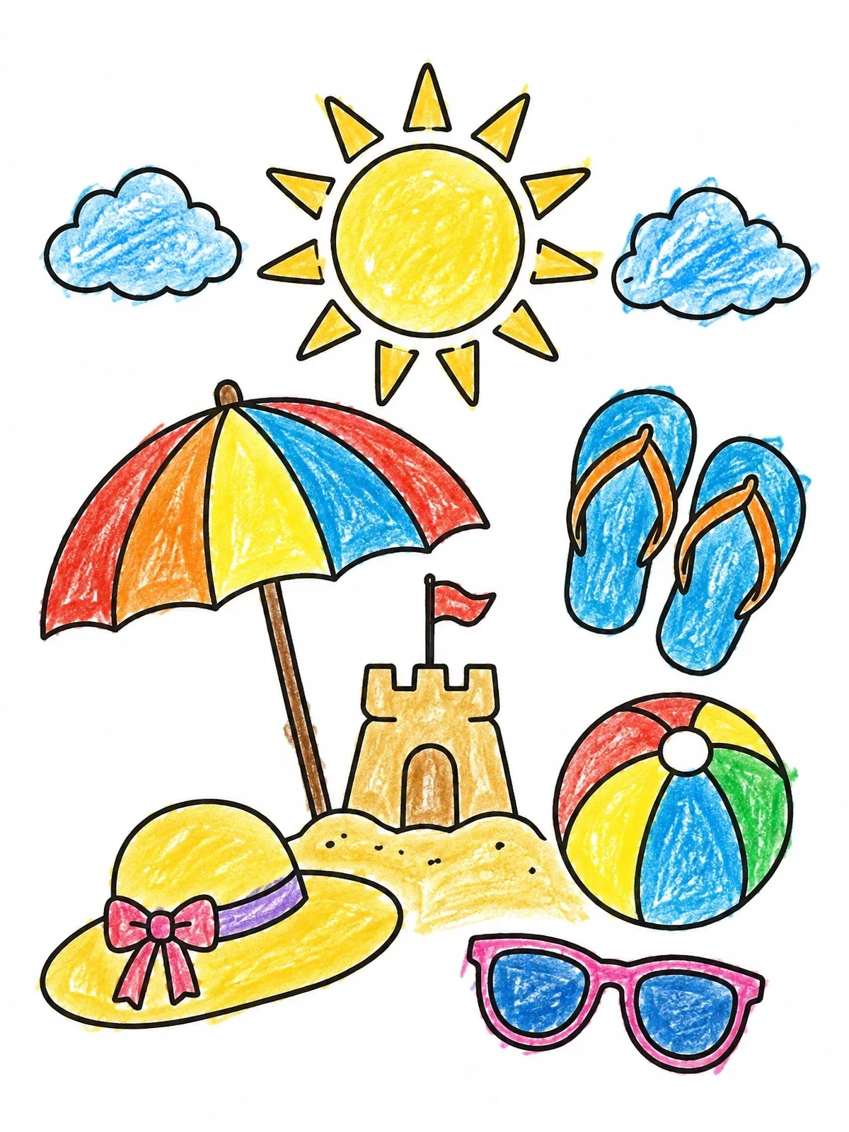 Colored example of the Sunny Beach Vacation Elements coloring page