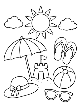 Free printable Sunny Beach Vacation Elements coloring page
