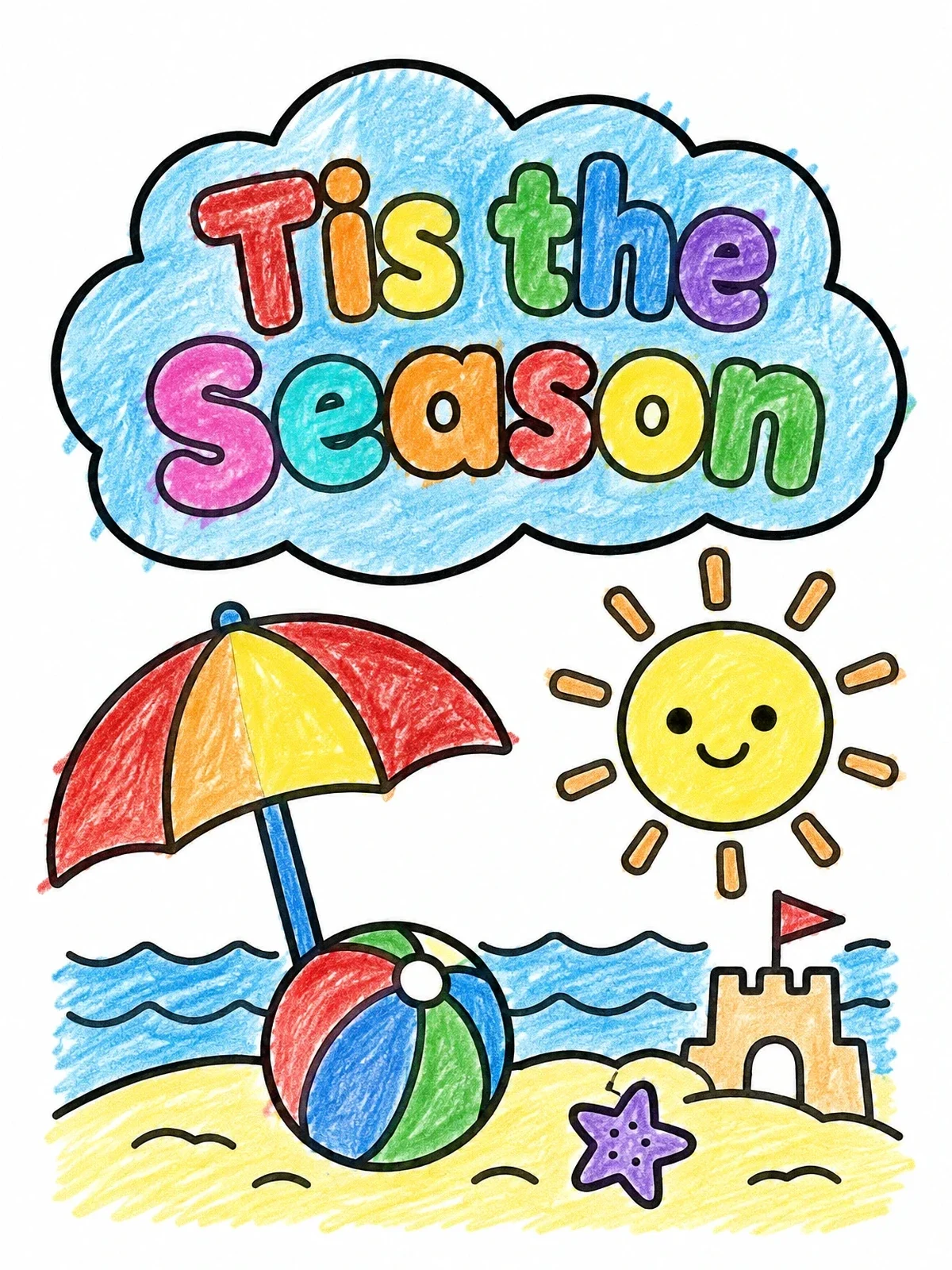 Colored example of the Sunny Summer Beach Day coloring page