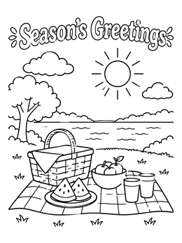 Free printable Sunny Summer Picnic By The Lake coloring page