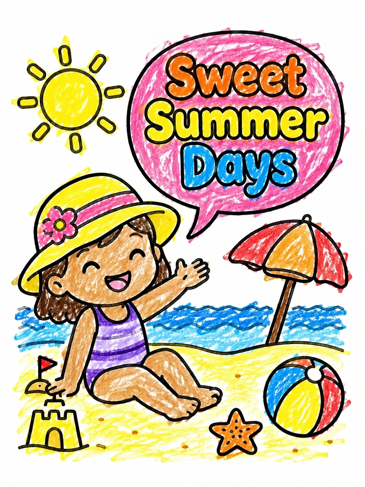 Colored example of the Sweet Summer Beach Day coloring page