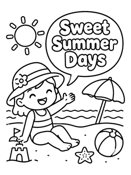 Free printable Sweet Summer Beach Day coloring page