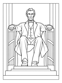 An abraham lincoln coloring page showing the iconic seated memorial statue with hands on the armchair.