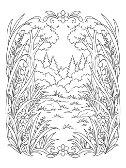 Free printable Secluded Forest Clearing With Tall Grass coloring page
