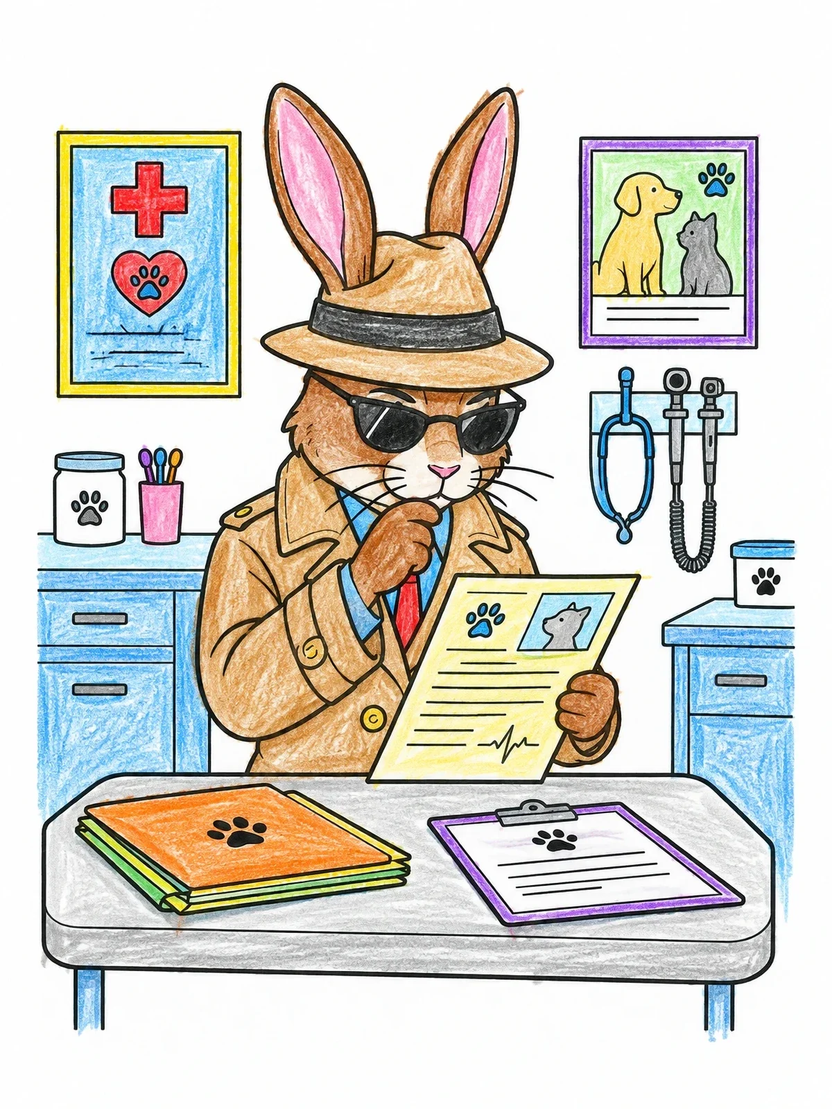 Colored example of the Secret Agent Bunny At Animal Hospital coloring page