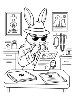 Free printable Secret Agent Bunny At Animal Hospital coloring page