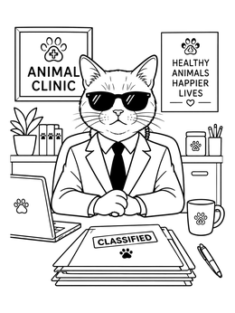 Free printable Secret Agent Cat At The Clinic coloring page