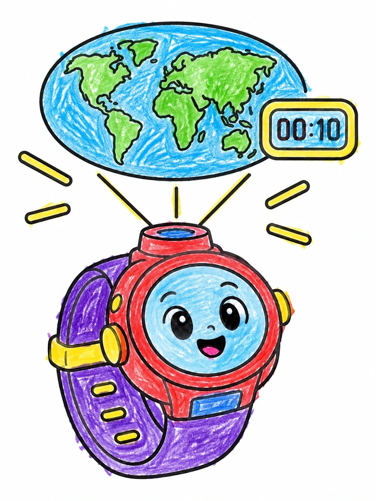 Colored example of the Cute Spy Watch Hologram coloring page