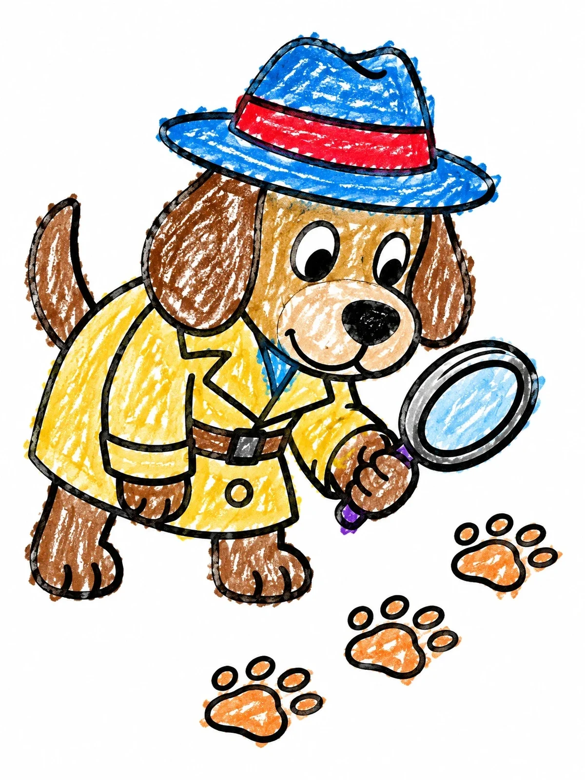 Colored example of the Detective Hound Tracking Paw Prints coloring page