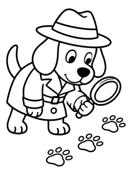 Free printable Detective Hound Tracking Paw Prints coloring page