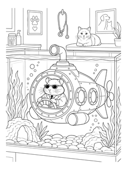 Free printable Secret Agent Hamster In Submarine coloring page