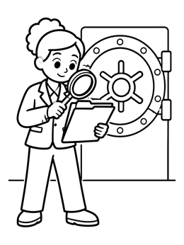 Free printable Secret Agent Inspecting Files At Vault coloring page