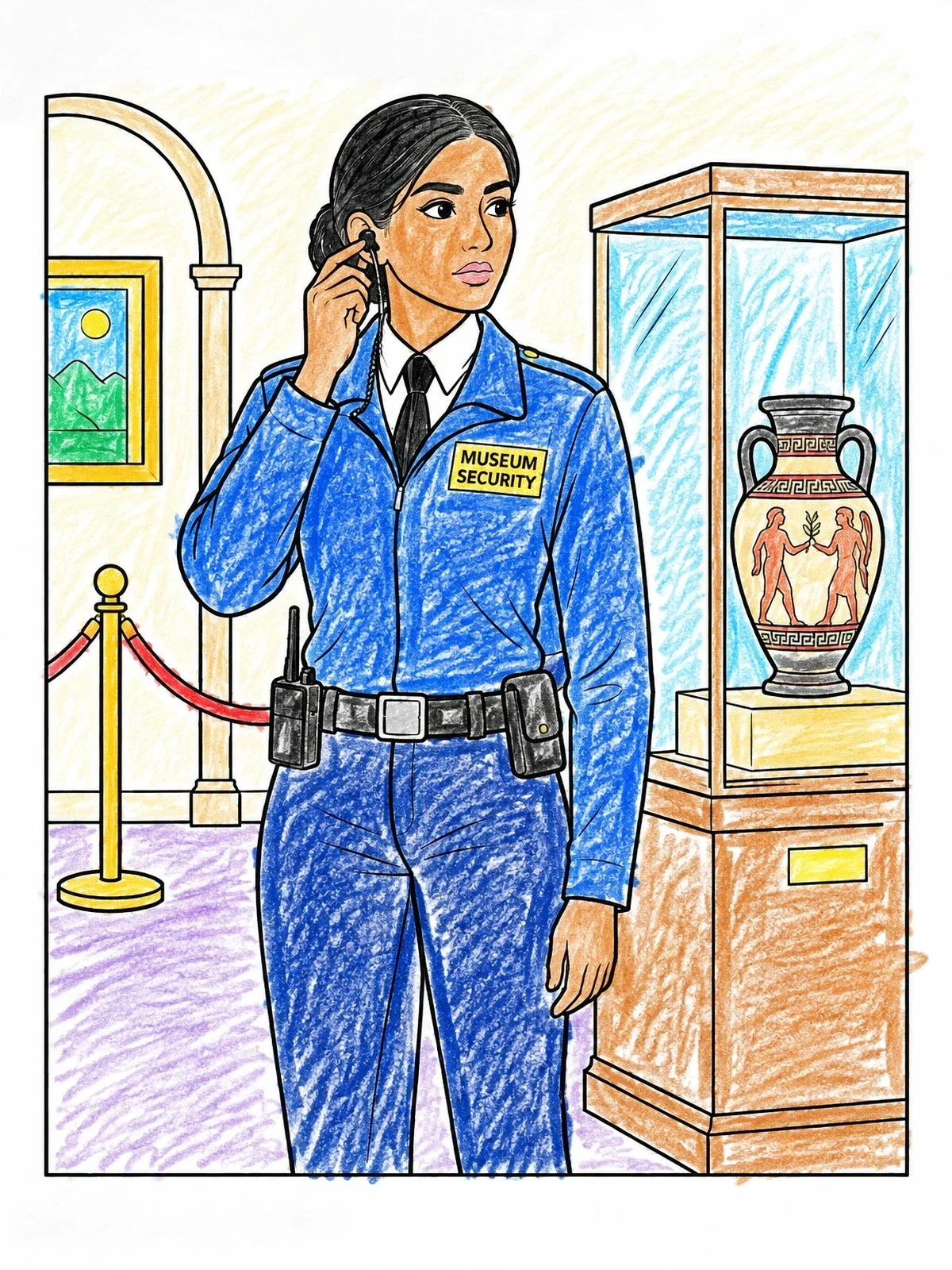 Colored example of the Museum Security Guard On Duty coloring page