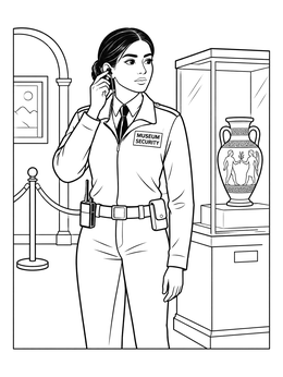 Free printable Museum Security Guard On Duty coloring page