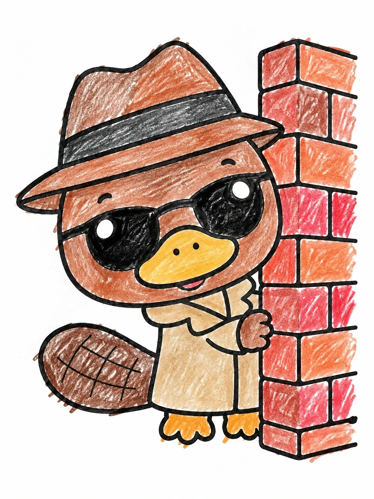Colored example of the Secret Agent Platypus On A Mission coloring page