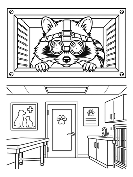 Free printable Raccoon Spy In The Vet Clinic coloring page