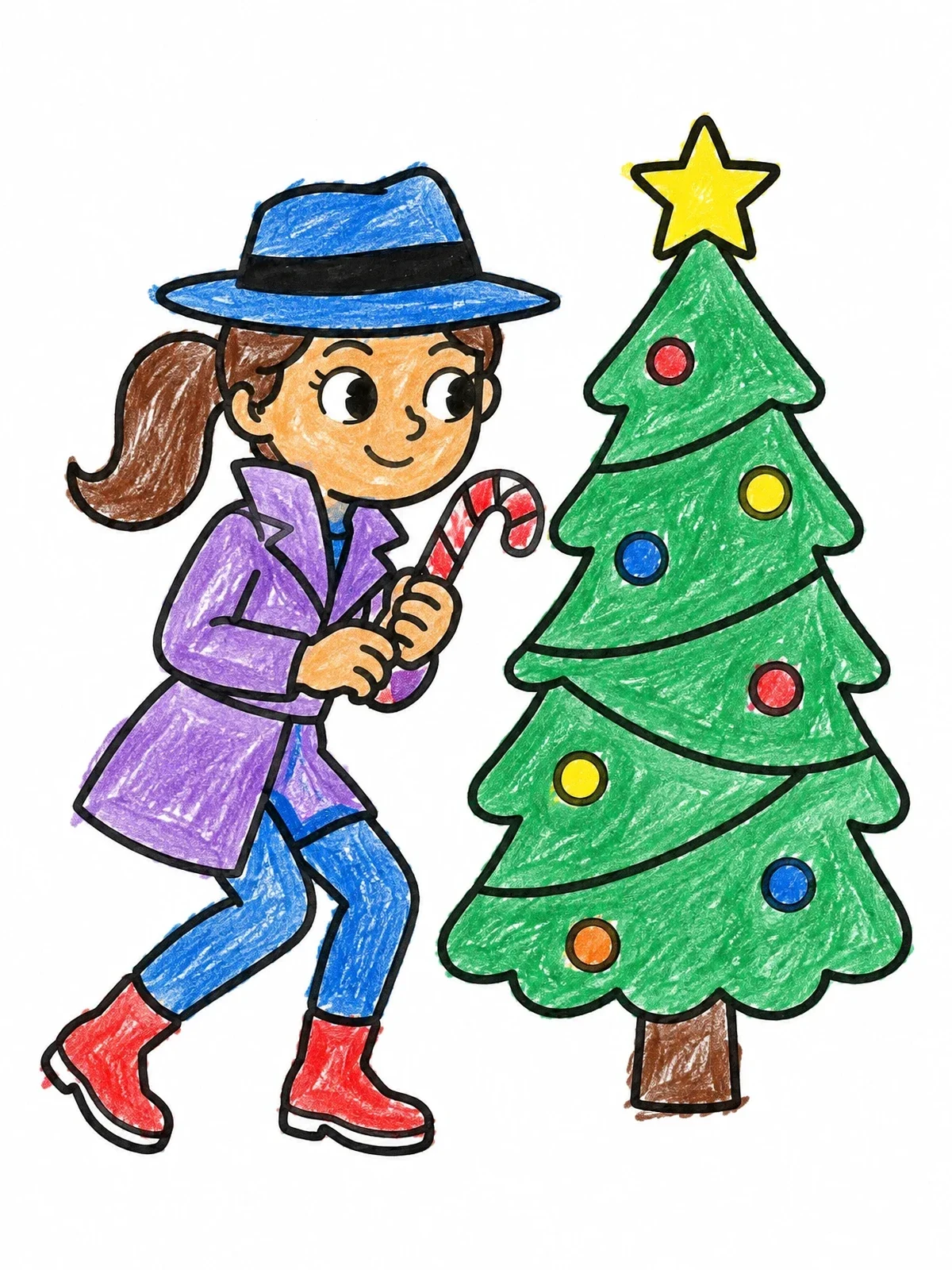 Colored example of the Secret Agent With Candy Cane coloring page
