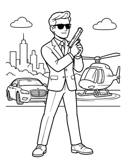 Free printable Secret Agent With Helicopter And Car coloring page