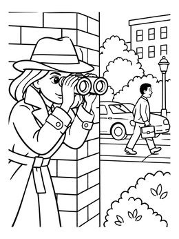 Free printable Undercover Spy Watching City Street coloring page