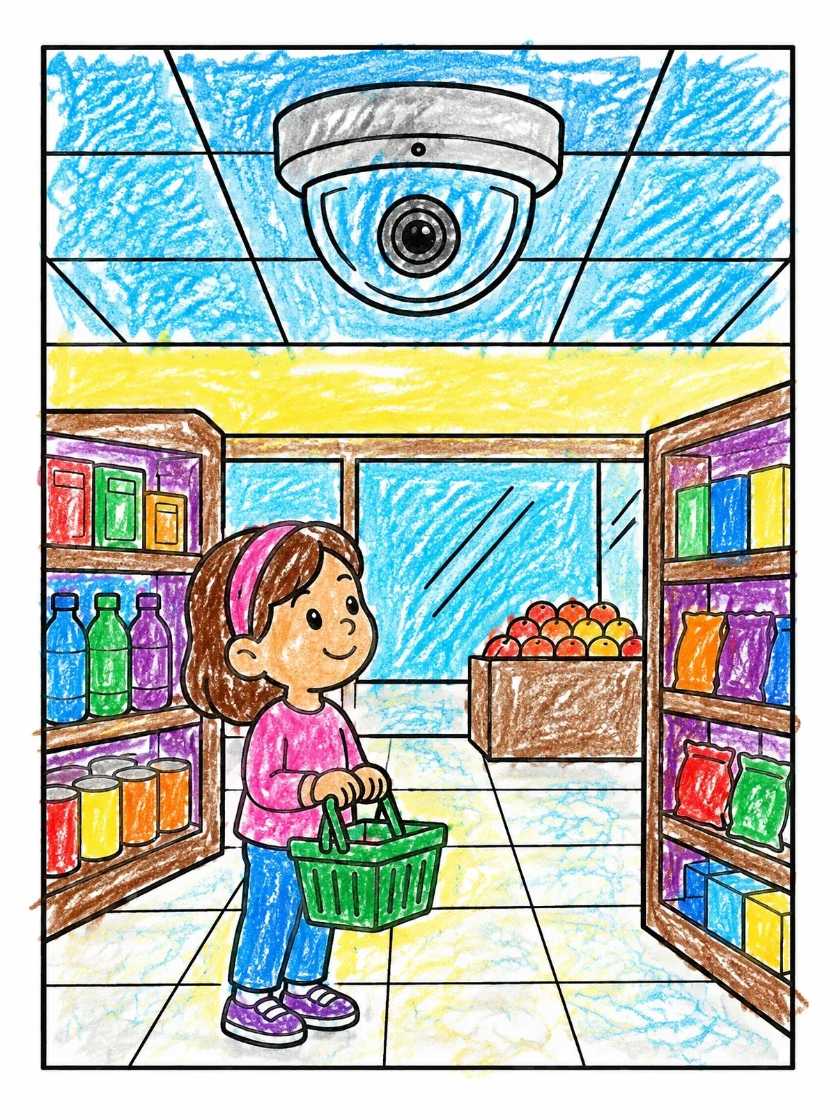 Colored example of the Security Camera In A Grocery Store coloring page