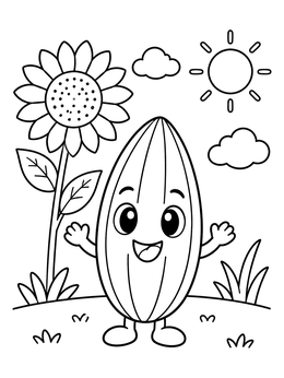 Free printable Happy Sunflower Seed In The Garden coloring page