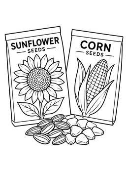 Free printable Sunflower And Corn Seed Packets coloring page