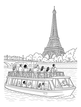 Free printable Seine River Cruise By The Eiffel Tower coloring page