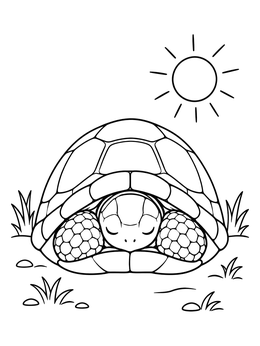 A peaceful turtle resting inside its shell on this self control coloring page.