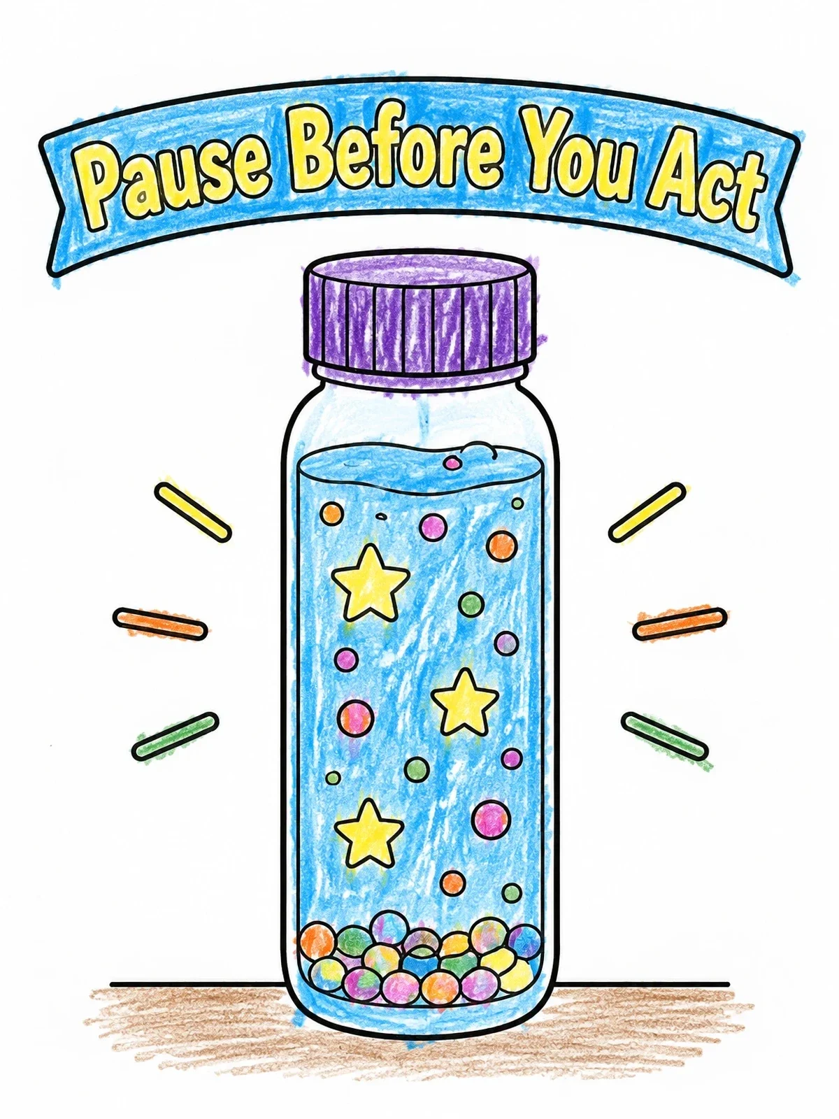 Colored example of the Calming Sensory Bottle With Stars coloring page