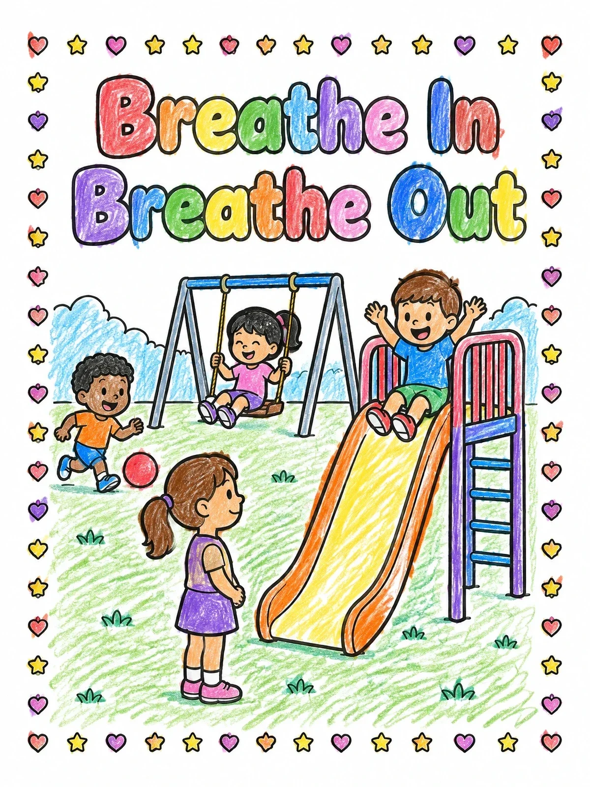 Colored example of the Patient Girl At The Playground coloring page
