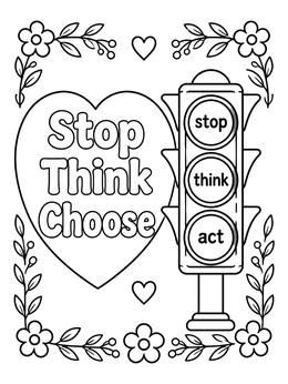 Free printable Stop Think Choose Traffic Light coloring page